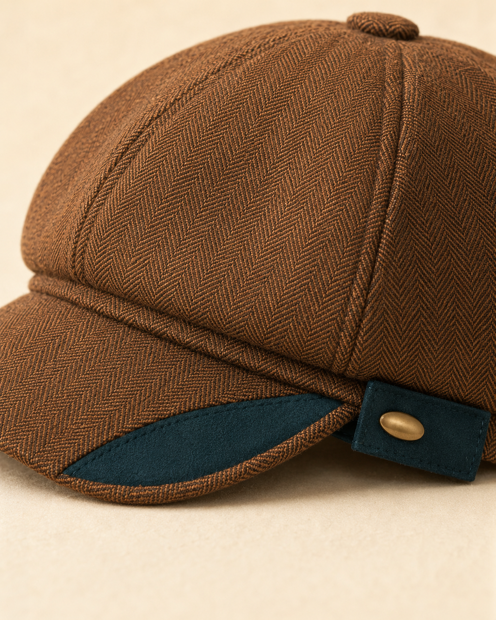 Maren Fold Women’s Herringbone Newsboy Cap – Cinnamon Brown