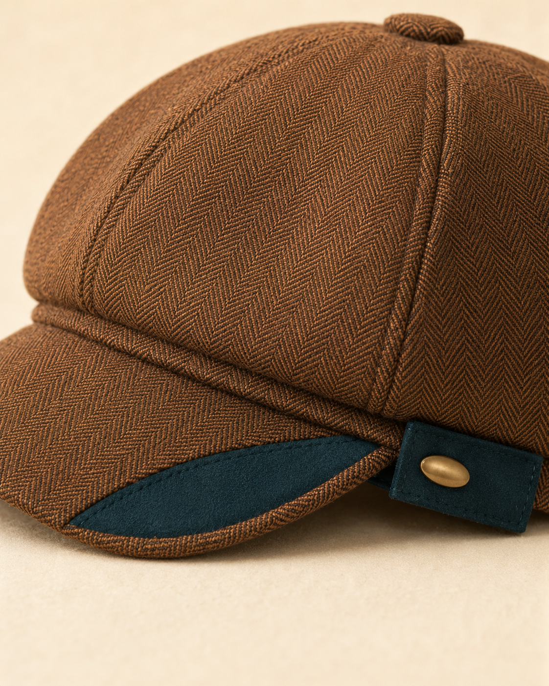 Maren Fold Women’s Herringbone Newsboy Cap – Cinnamon Brown
