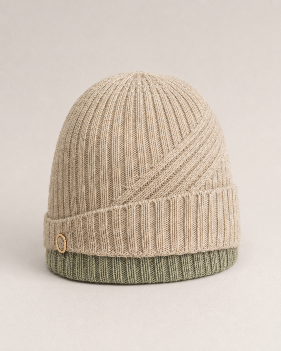 Nivelle Drift Women’s Merino-Blend Ribbed Beanie – Oatmeal & Sage