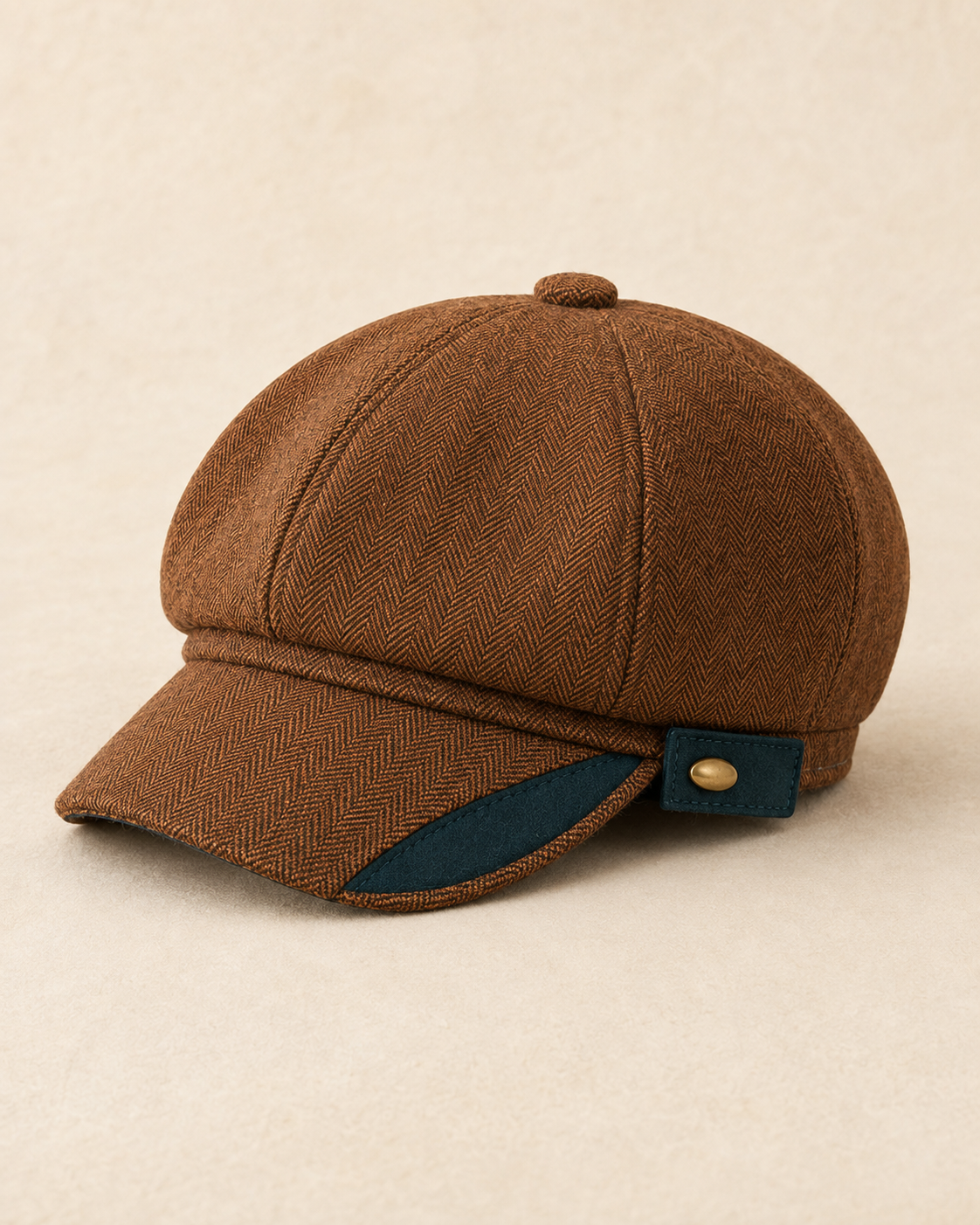 Maren Fold Women’s Herringbone Newsboy Cap – Cinnamon Brown