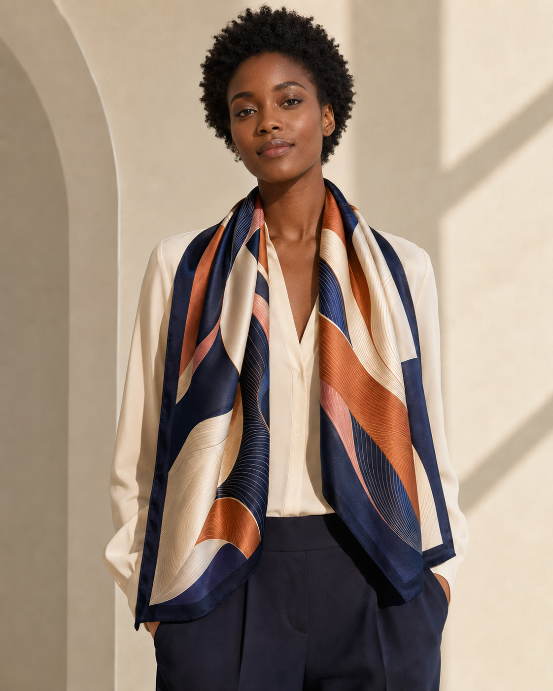 Aurelia Current Satin Scarf – Midnight Navy