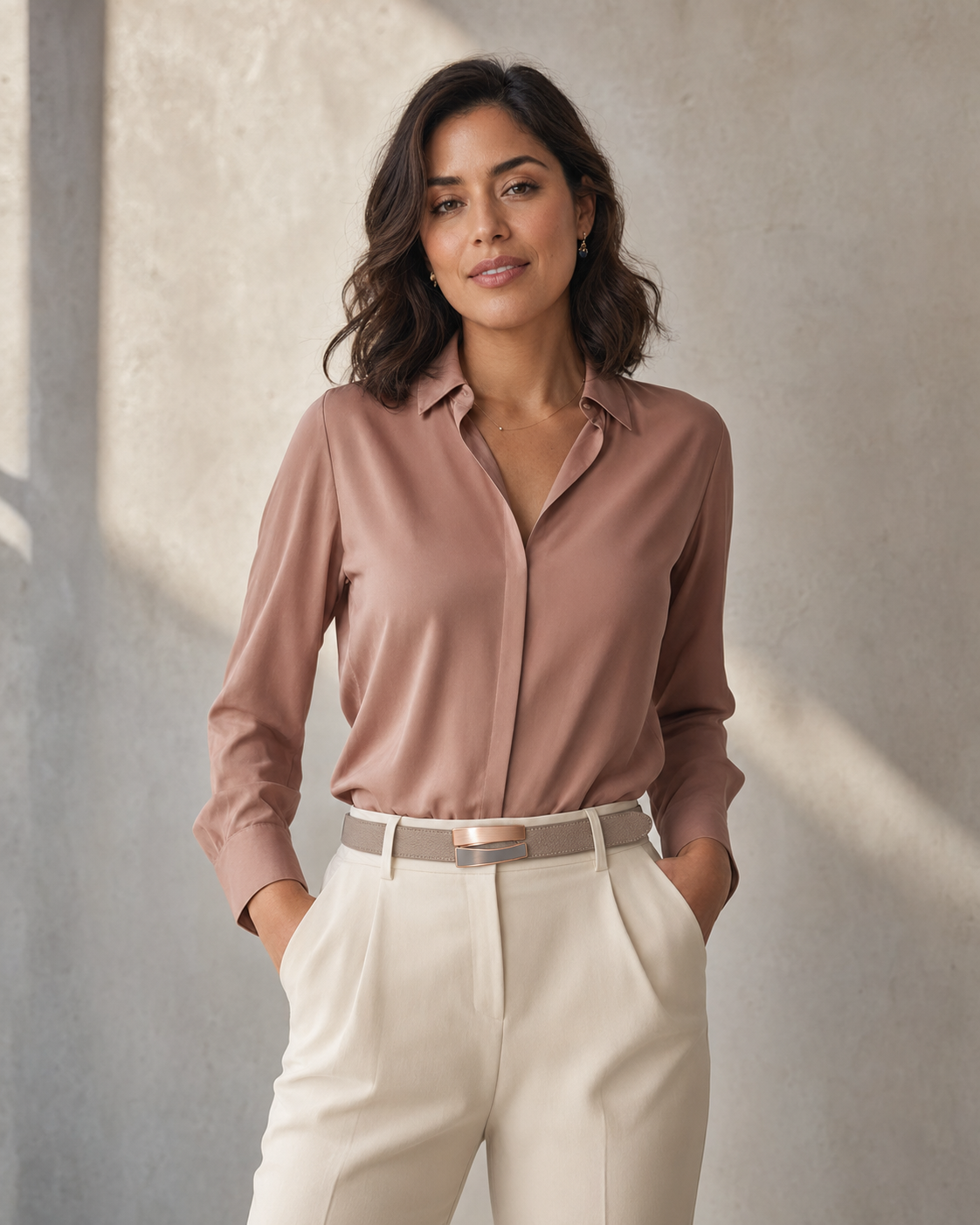 Evara Bridge Women’s Pebbled Leather Belt – Stone Taupe