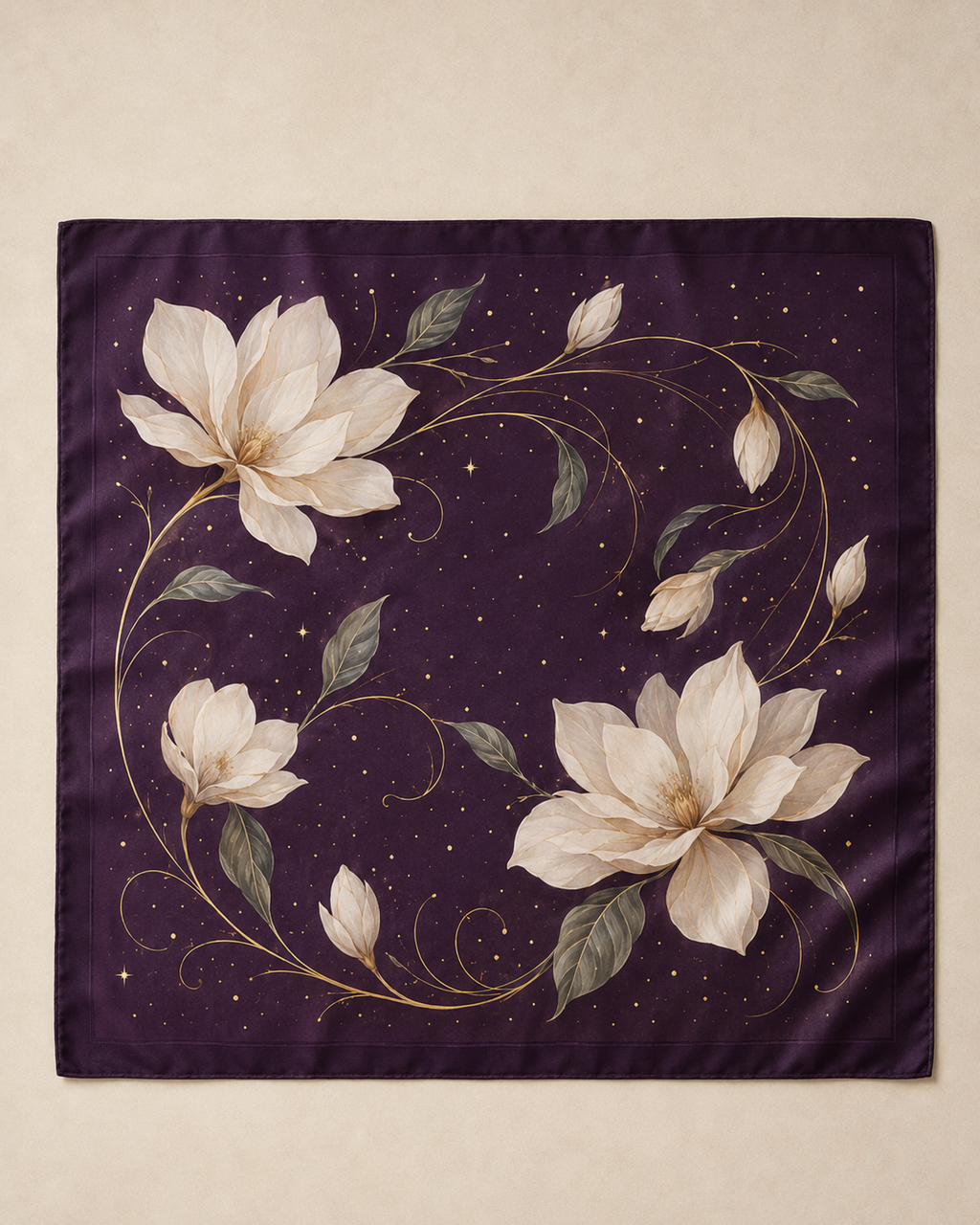 Nocturne Garden Floral Satin Scarf – Deep Plum